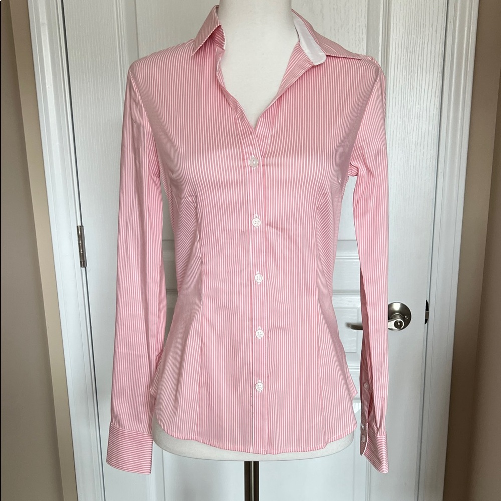 NWT H&M pink/white striped button down shirt 2